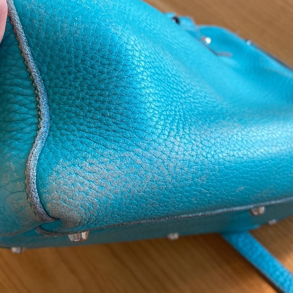 ROOTS 🇨🇦 Turquoise Textured Leather Handbag with Shoulder / Crossbody Strap - Picture 13 of 17